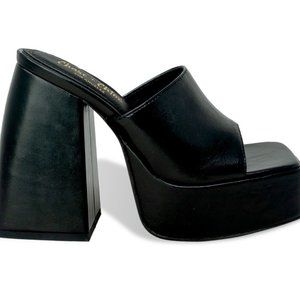 Chunky Platform Sandals for Women Slip On Square Toe Platform Mules